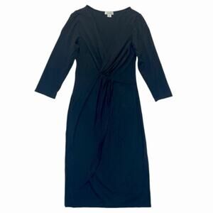 Sundance Unmistakable Beauty Mock Wrap Dress Modal Knit Black LBD Women’s Small